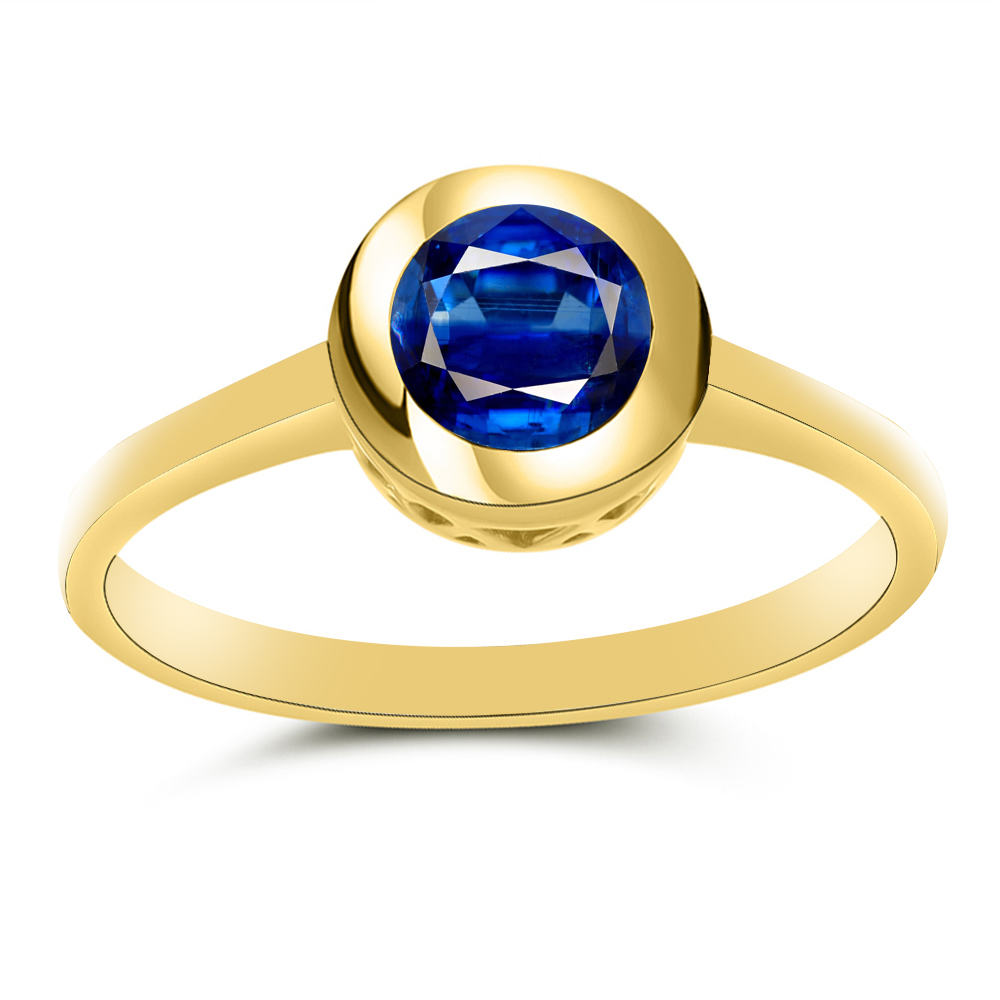 BUY 14K GOLD BLUE KYANITE SOLITAIRE RING – CLASSIC BEZEL SETTING DESIGN